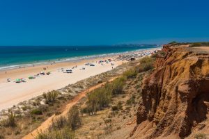 Aerial beach view of Vilamoura and Praia de Falesia, Algarve, Portugal